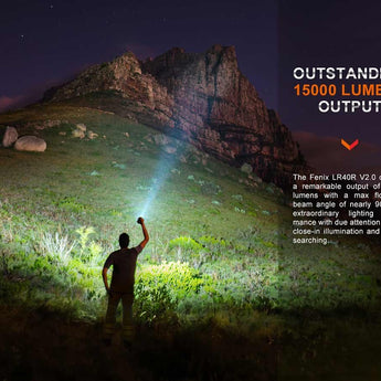 Fenix LR40R-V2 USB-C Rechargeable LED Searchlight - 15000 Lumens - Luminus SFT70 - Uses Built-in 10.8V 5000mAh Li-ion Battery Pack