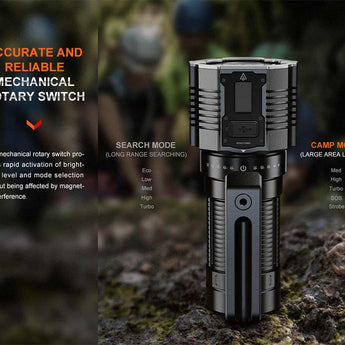 Fenix LR60R USB-A Rechargeable LED Searchlight - 21000 Lumens - 1 x Luminus SFT70, 12 x Luminus SST40 - Includes 1 x ARB-L56-4000 Li-ion Battery Pack