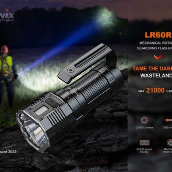 Fenix LR60R USB-A Rechargeable LED Searchlight - 21000 Lumens - 1 x Luminus SFT70, 12 x Luminus SST40 - Includes 1 x ARB-L56-4000 Li-ion Battery Pack