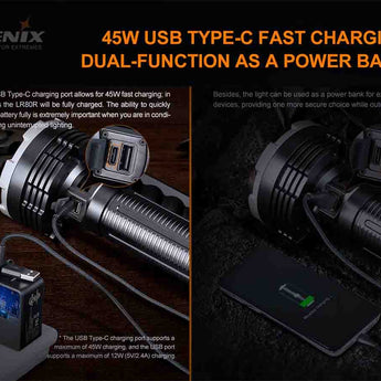 Fenix LR80R Darkness Destroyer USB-C Rechargeable LED Searchlight - 6 x Luminus SST70 - 18000 Lumens - Includes 7.2V 12000mAh Li-ion Battery Pack