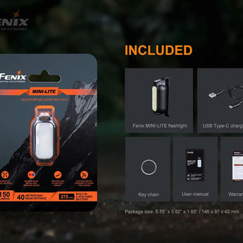 Fenix Mini Lite USB-C Rechargeable Multipurpose LED Flashlight - 150 Lumens - MATCH CA18 LED - Uses Built-in 275mAh Li-poly Battery Pack