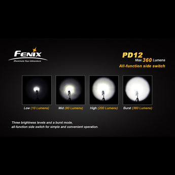 Fenix PD12 Portable High Intensity Flashlight - CREE XM-L2 T6 LED - Neutral White - 360 Lumens - ISPO 2014/2015 Winner - Uses 1 x CR123A