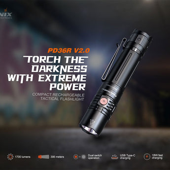 Fenix PD36R V2.0 USB-C Rechargeable LED Flashlight - 1700 Lumens - Luminus SFT40 - Includes 1 x 21700