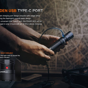 Fenix PD45R Ace USB-C Rechargeable LED Flashlight - 3200 Lumens - Luminus SFT70-Gen2 - Includes 1 x 21700