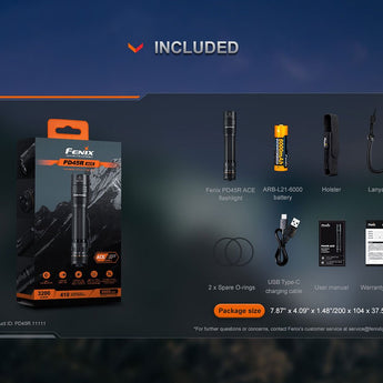 Fenix PD45R Ace USB-C Rechargeable LED Flashlight - 3200 Lumens - Luminus SFT70-Gen2 - Includes 1 x 21700