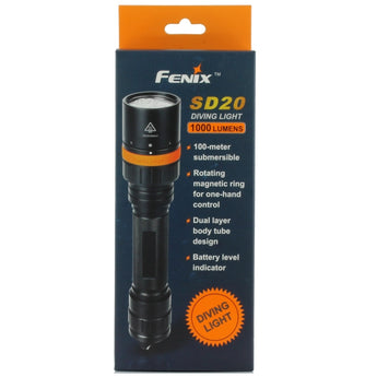 Fenix SD20 Diving Flashlight with Rotating Magnetic Ring - CREE XM-L2 U2 / XQE Red LEDs - 1000 Lumens - Uses 2 x 18650s or 4 x CR123As