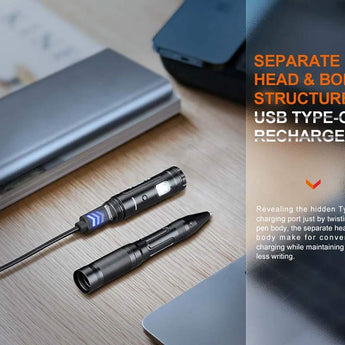 Fenix T6 USB-C Rechargeable Penlight - 80 Lumens - Uses Built-in 100mAh Li-Poly Battery Pack - Black or Blue