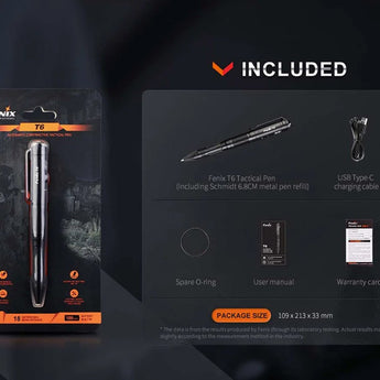 Fenix T6 USB-C Rechargeable Penlight - 80 Lumens - Uses Built-in 100mAh Li-Poly Battery Pack - Black or Blue