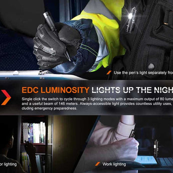 Fenix T6 USB-C Rechargeable Penlight - 80 Lumens - Uses Built-in 100mAh Li-Poly Battery Pack - Black or Blue