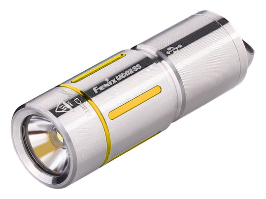 Fenix UC02SS USB Rechargeable Stainless Steel Keylight - CREE XP-G2 S2 LED - 130 Lumens - Includes 1 x 10180 - Gold