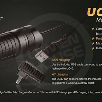 Fenix UC40 USB Rechargeable Flashlight with AC Adapter and Holster - CREE XP-G2 R5 LED - 420 Lumens - Runs on Li-ion Battery Pack (Included) or 1 x 18650 or 2 x CR123As