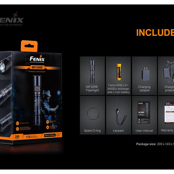Fenix WF30RE Rechargeable Intrinsically Safe LED Flashlight - 280 Lumens - Includes 1 x 18650