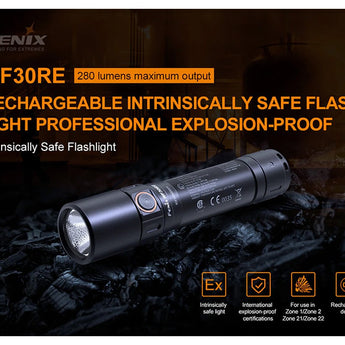 Fenix WF30RE Rechargeable Intrinsically Safe LED Flashlight - 280 Lumens - Includes 1 x 18650