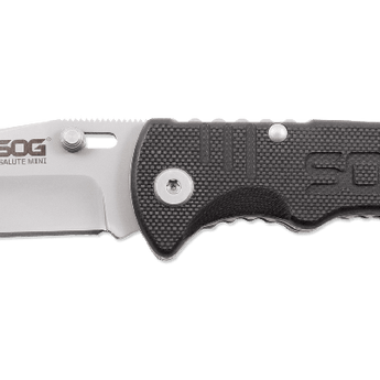 SOG Salute Mini Folding Knife - 3.1-inch Straight Edge, Clip Point - Bead Blasted or Hardcased Black - Black Handle - Clam Pack
