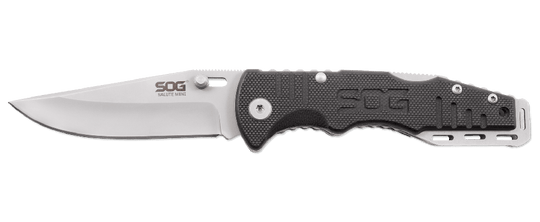 SOG Salute Mini Folding Knife - 3.1-inch Straight Edge, Clip Point - Bead Blasted or Hardcased Black - Black Handle - Clam Pack