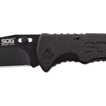 SOG Salute Mini Folding Knife - 3.1-inch Straight Edge, Clip Point - Bead Blasted or Hardcased Black - Black Handle - Clam Pack