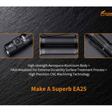Fitorch EA25 LED Flashlight - Luminus SST70 - 3000 Lumens - Includes 1 x 21700 with Built-in USB-C Charging Port