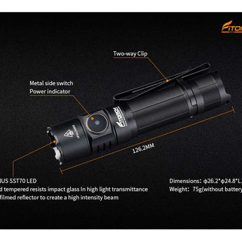 Fitorch EA25 LED Flashlight - Luminus SST70 - 3000 Lumens - Includes 1 x 21700 with Built-in USB-C Charging Port