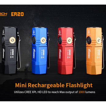 Fitorch ER20 Rechargeable LED Flashlight - CREE XPL - 1000 Lumens - Includes 1 x 16340 - Available in Black, Red, Orange, and Blue