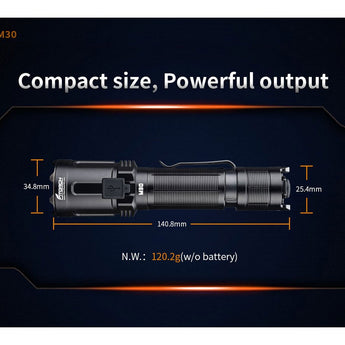 Fitorch M30 USB-C Rechargeable LED Flashlight - 3300 Lumens - Includes 1 x 18650