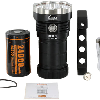 Fitorch P200 USB-C Rechargeable LED Search Light - 14000 Lumens - Includes 1 x 3.6V 24000mAh 46800 - Black or White
