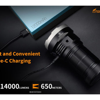 Fitorch P200 USB-C Rechargeable LED Search Light - 14000 Lumens - Includes 1 x 3.6V 24000mAh 46800 - Black or White