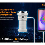 Fitorch P200 USB-C Rechargeable LED Search Light - 14000 Lumens - Includes 1 x 3.6V 24000mAh 46800 - Black or White