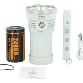 Fitorch P200 USB-C Rechargeable LED Search Light - 14000 Lumens - Includes 1 x 3.6V 24000mAh 46800 - Black or White