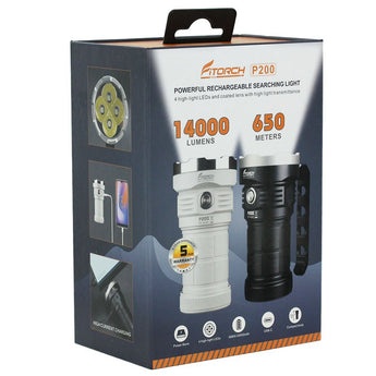 Fitorch P200 USB-C Rechargeable LED Search Light - 14000 Lumens - Includes 1 x 3.6V 24000mAh 46800 - Black or White