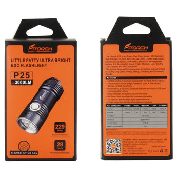 Fitorch P25 Little Fatty LED Flashlight - 4 x CREE XP-G3 - 3000 Lumens - Uses 1 x 26350 (included) - Black