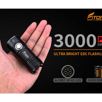 Fitorch P25 Little Fatty LED Flashlight - 4 x CREE XP-G3 - 3000 Lumens - Uses 1 x 26350 (included) - Black