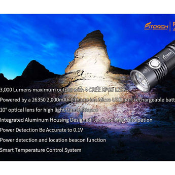 Fitorch P25 Little Fatty LED Flashlight - 4 x CREE XP-G3 - 3000 Lumens - Uses 1 x 26350 (included) - Black