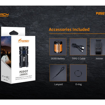 Fitorch P25GT USB-C Rechargeable LED Flashlight - 3000 Lumens - CREE XPG3 - Includes 1 x 26350