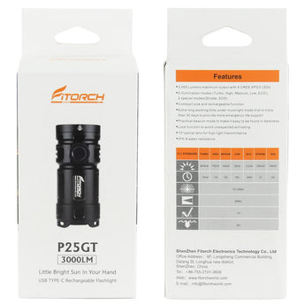 Fitorch P25GT USB-C Rechargeable LED Flashlight - 3000 Lumens - CREE XPG3 - Includes 1 x 26350