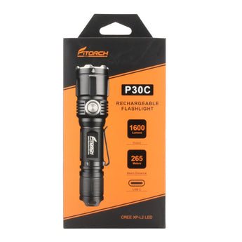 Fitorch P30C USB-C Rechargeable LED Flashlight - 1600 Lumens - CREE XP-L2 - Includes 1 x 18650