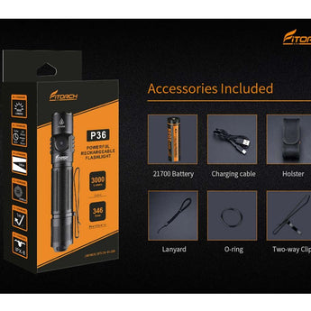 Fitorch P36 USB-C Rechargeable LED Flashlight - Luminus SFT-70 - 3000 Lumens - Includes 1 x 21700