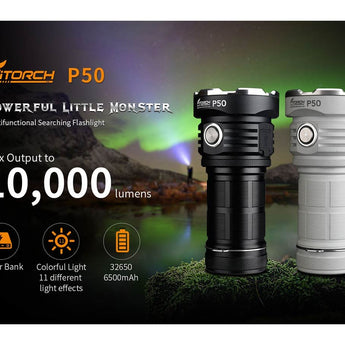 Fitorch P50 Little Monster USB-C Rechargeable LED Searchlight - 10000 Lumens - Includes 1 x 32650 - Black or White