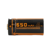 Fitorch RC650 16340 650mAh 3.7V Protected Lithium Ion (Li-ion) Button Top Battery with Built-In Micro USB Charge Port
