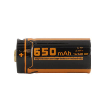Fitorch RC650 16340 650mAh 3.7V Protected Lithium Ion (Li-ion) Button Top Battery with Built-In Micro USB Charge Port