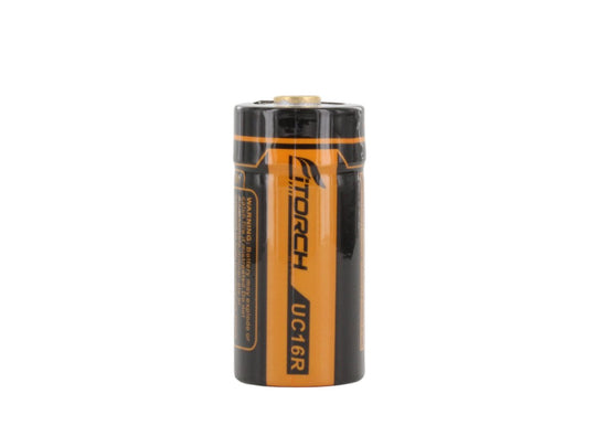 Fitorch RC650 16340 650mAh 3.7V Protected Lithium Ion (Li-ion) Button Top Battery with Built-In Micro USB Charge Port