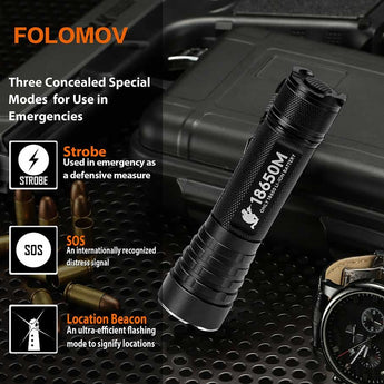 Folomov 18650M LED Flashlight - CREE XP-P - 1020 Lumens - Includes 1 x 18650