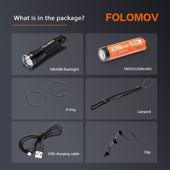 Folomov 18650M LED Flashlight - CREE XP-P - 1020 Lumens - Includes 1 x 18650
