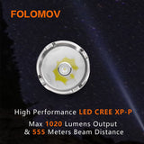 Folomov 18650M LED Flashlight - CREE XP-P - 1020 Lumens - Includes 1 x 18650
