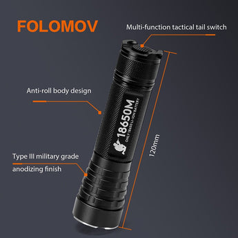 Folomov 18650M LED Flashlight - CREE XP-P - 1020 Lumens - Includes 1 x 18650