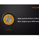 Folomov 18650S LED Flashlight - Nichia 219D - 900 Lumens - Includes 1 x 3.7V 2600mAh 18650 - Black