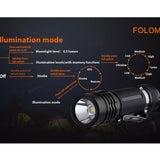 Folomov 18650S LED Flashlight - Nichia 219D - 900 Lumens - Includes 1 x 3.7V 2600mAh 18650 - Black