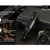 Folomov 18650S LED Flashlight - Nichia 219D - 900 Lumens - Includes 1 x 3.7V 2600mAh 18650 - Black