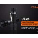 Folomov 18650S LED Flashlight - Nichia 219D - 900 Lumens - Includes 1 x 3.7V 2600mAh 18650 - Black