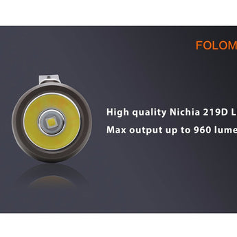 Folomov 18650S LED Flashlight - Nichia 219D - 900 Lumens - Includes 1 x 3.7V 2600mAh 18650 - Black