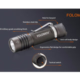 Folomov 18650S LED Flashlight - Nichia 219D - 900 Lumens - Includes 1 x 3.7V 2600mAh 18650 - Black